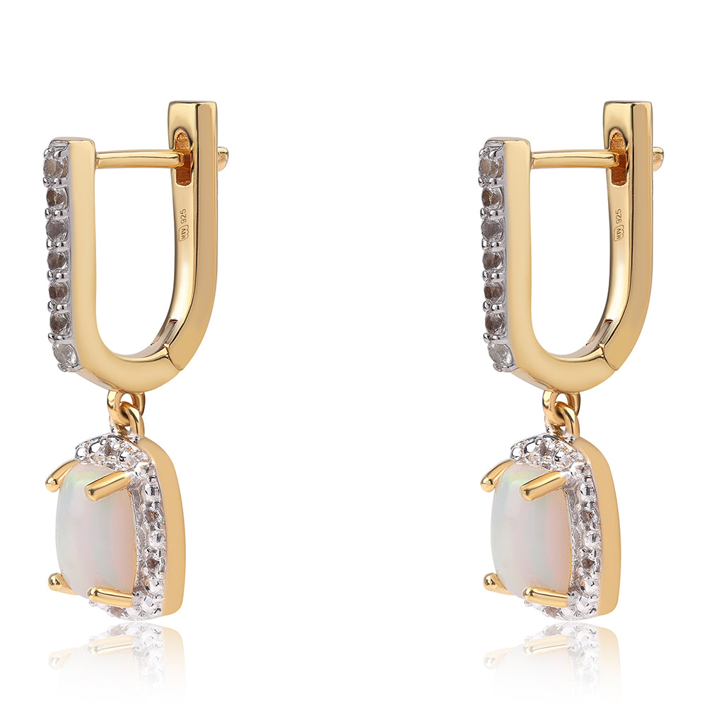 Cercei din Argint 925 Placat cu Aur ( 3.43 grame ) cu Opal Etiopian Lega Dembi și Topaz Alb 1.61 Carate 2 
