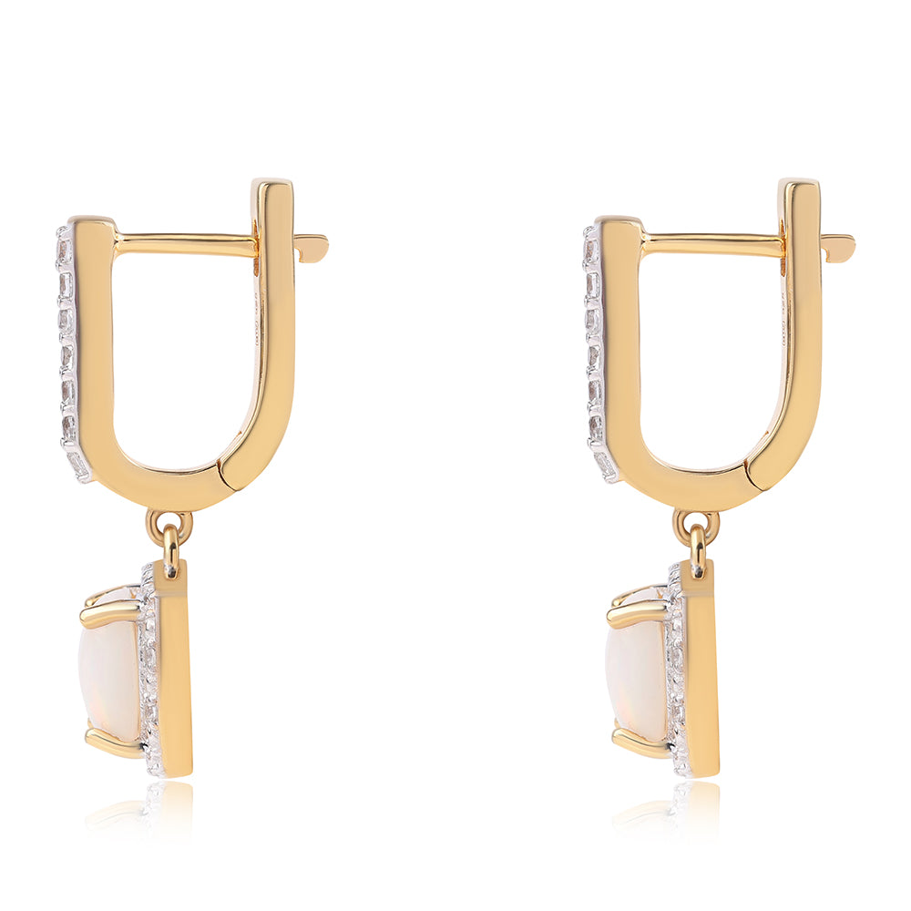 Cercei din Argint 925 Placat cu Aur ( 3.43 grame ) cu Opal Etiopian Lega Dembi și Topaz Alb 1.61 Carate 3 