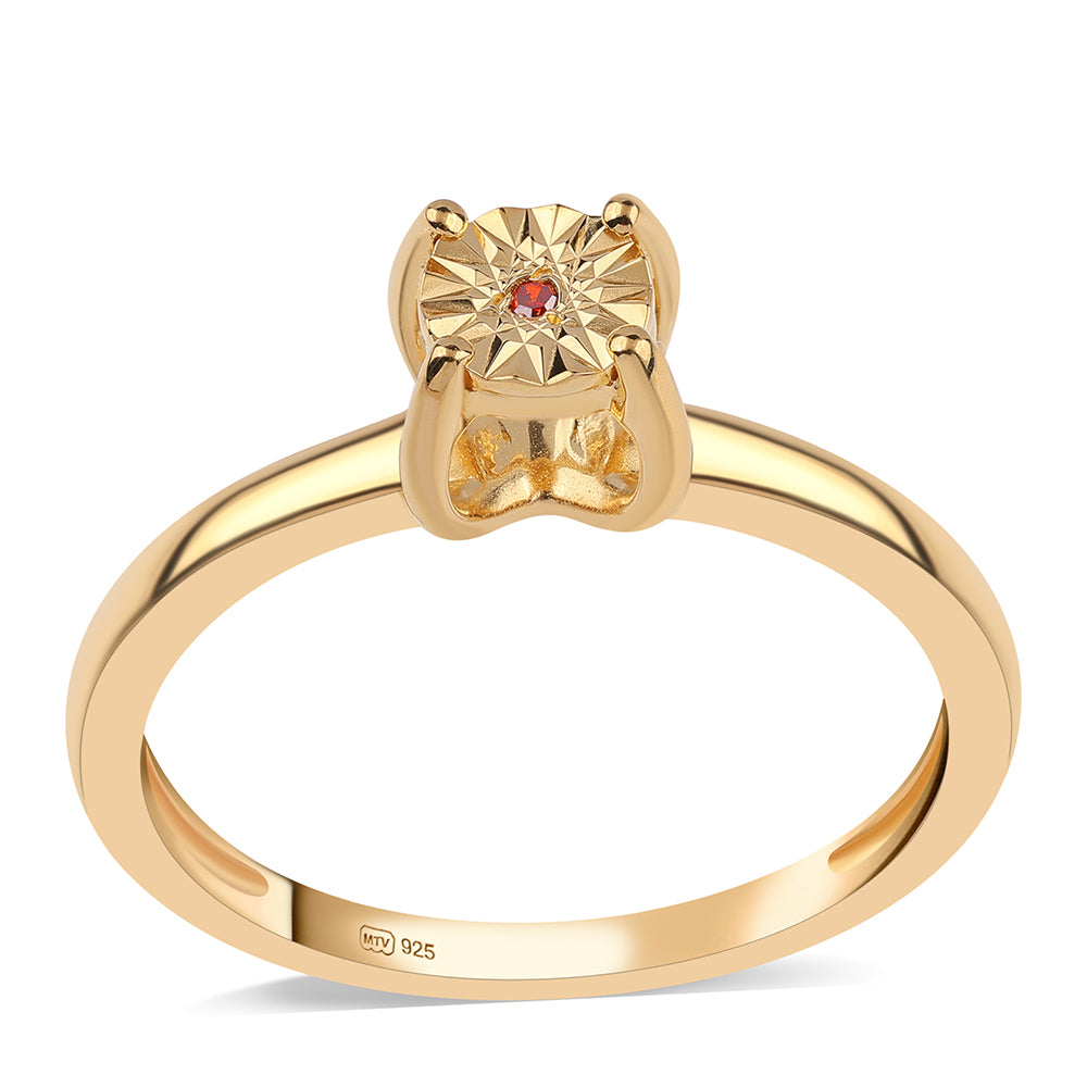 Set din Argint 925 Placat cu Aur ( 1.3 grame ) cu Diamant Roșu 0.02 Carate ( Cercei+Inel+Pandantiv )