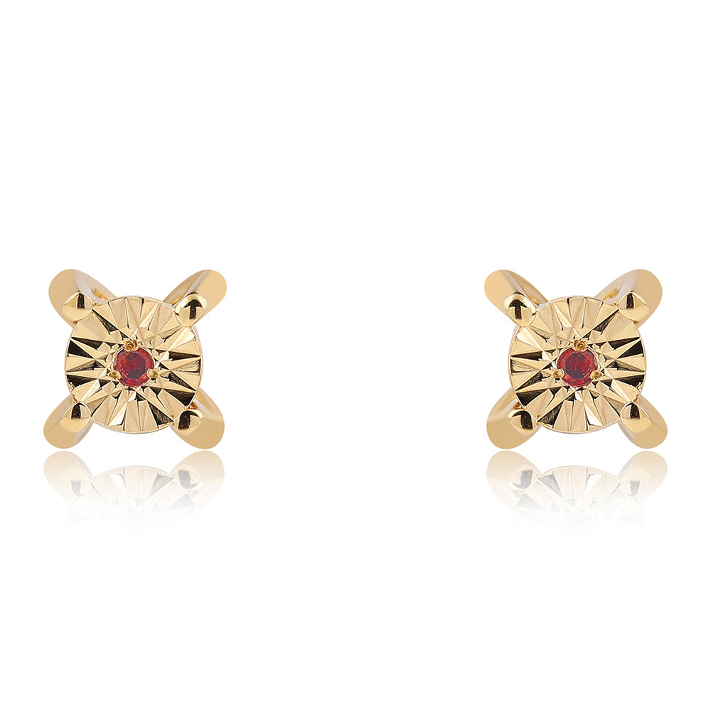 Set din Argint 925 Placat cu Aur ( 1.3 grame ) cu Diamant Roșu 0.02 Carate ( Cercei+Inel+Pandantiv )