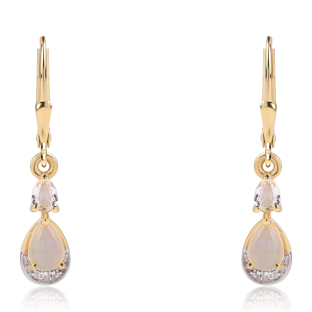 Cercei din Argint 925 Placat cu Aur ( 1.82 grame ) cu Opal Etiopian Lega Dembi și Topaz Alb 0.93 Carate