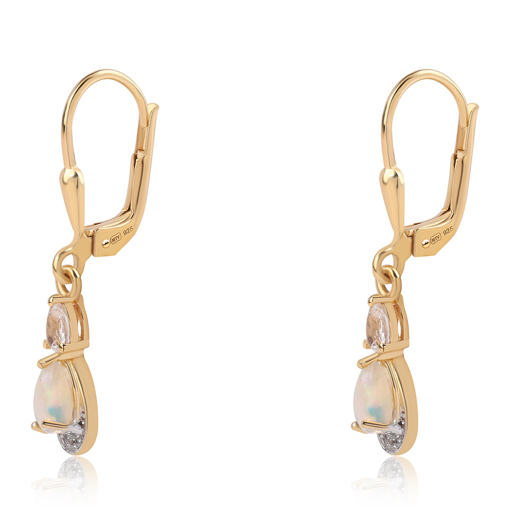 Cercei din Argint 925 Placat cu Aur ( 1.82 grame ) cu Opal Etiopian Lega Dembi și Topaz Alb 0.93 Carate 2 