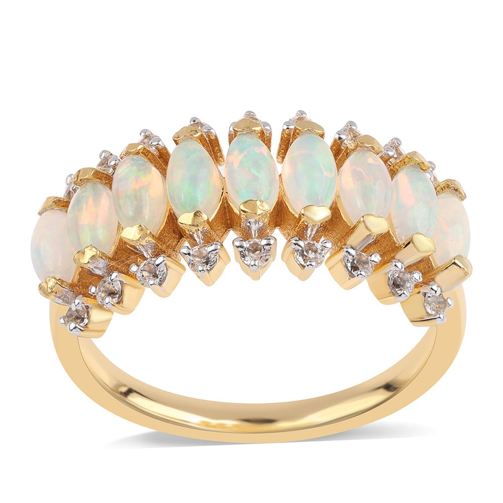 Inel din Argint 925 Placat cu Aur ( 3.47 grame ) cu Opal Etiopian Lega Dembi și Topaz Alb 1.35 Carate