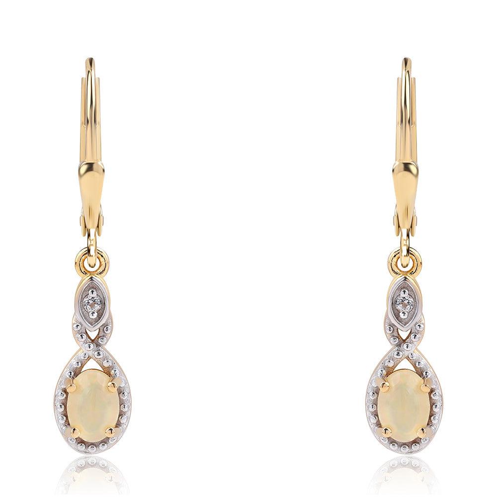 Cercei din Argint 925 Placat cu Aur ( 2.29 grame ) cu Opal Etiopian Lega Dembi și Topaz Alb 0.71 Carate 1 