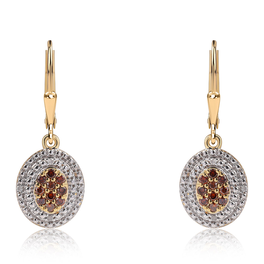 Cercei din Argint 925 Placat cu Aur ( 2.48 grame ) cu Diamant Roșu și Diamant Alb 0.34 Carate 1 