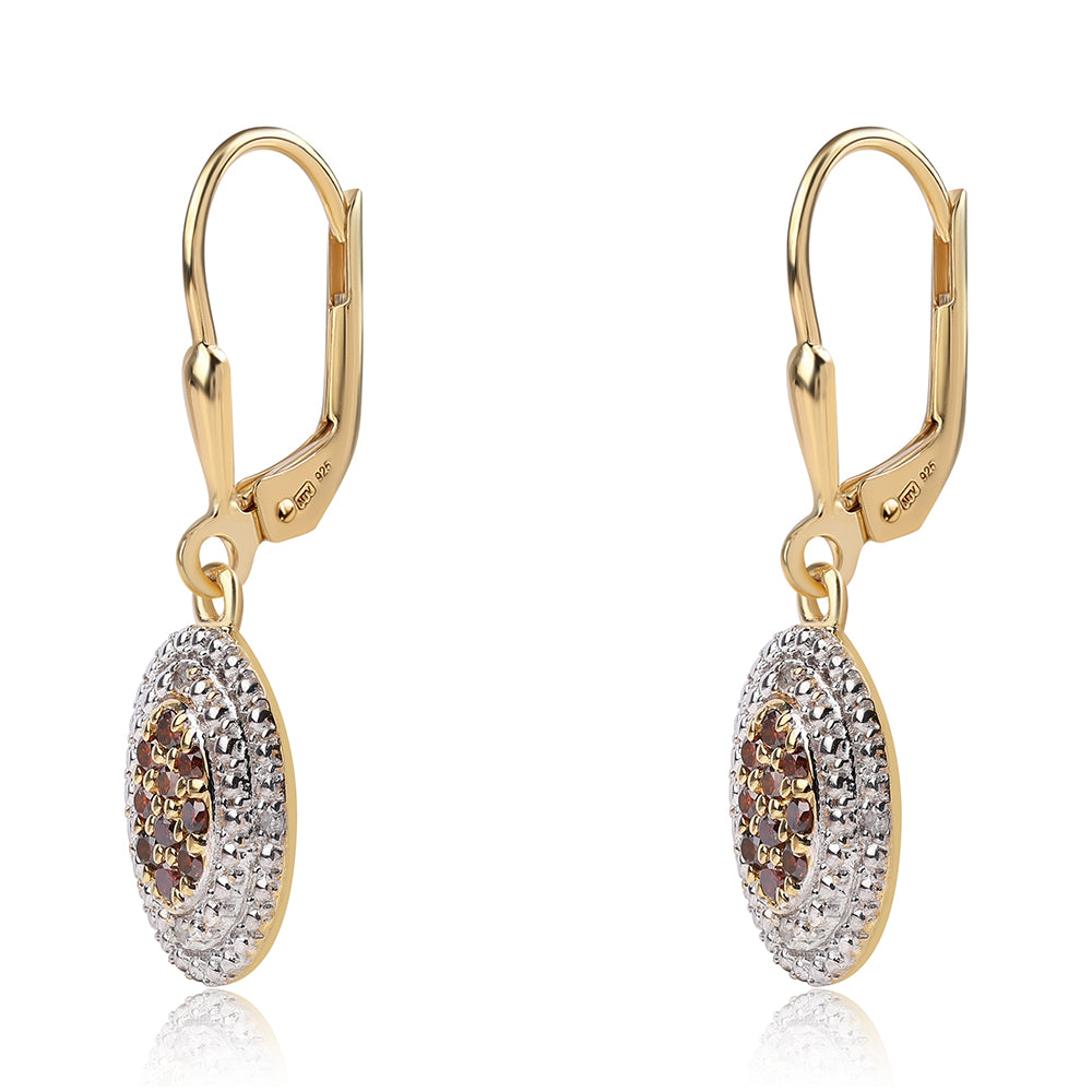 Cercei din Argint 925 Placat cu Aur ( 2.48 grame ) cu Diamant Roșu și Diamant Alb 0.34 Carate