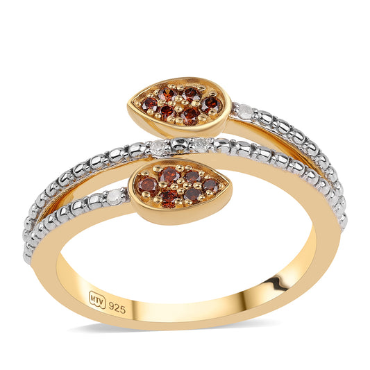 Inel din Argint 925 Placat cu Aur ( 3.04 grame ) cu Diamant Roșu și Diamant Alb 0.16 Carate