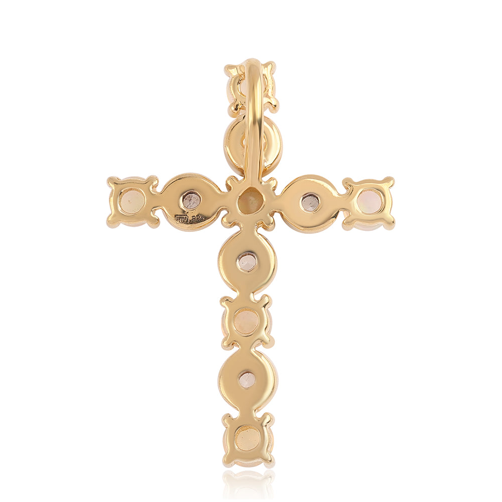 Cruce Pandantiv din Argint 925 Placat cu Aur ( 1.51 grame ) cu Opal Etiopian Lega Dembi și Topaz Alb 1.12 Carate