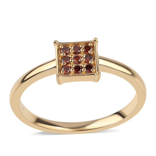 Inel din Argint 925 Placat cu Aur ( 2 grame ) cu Diamant Roșu 0.13 Carate