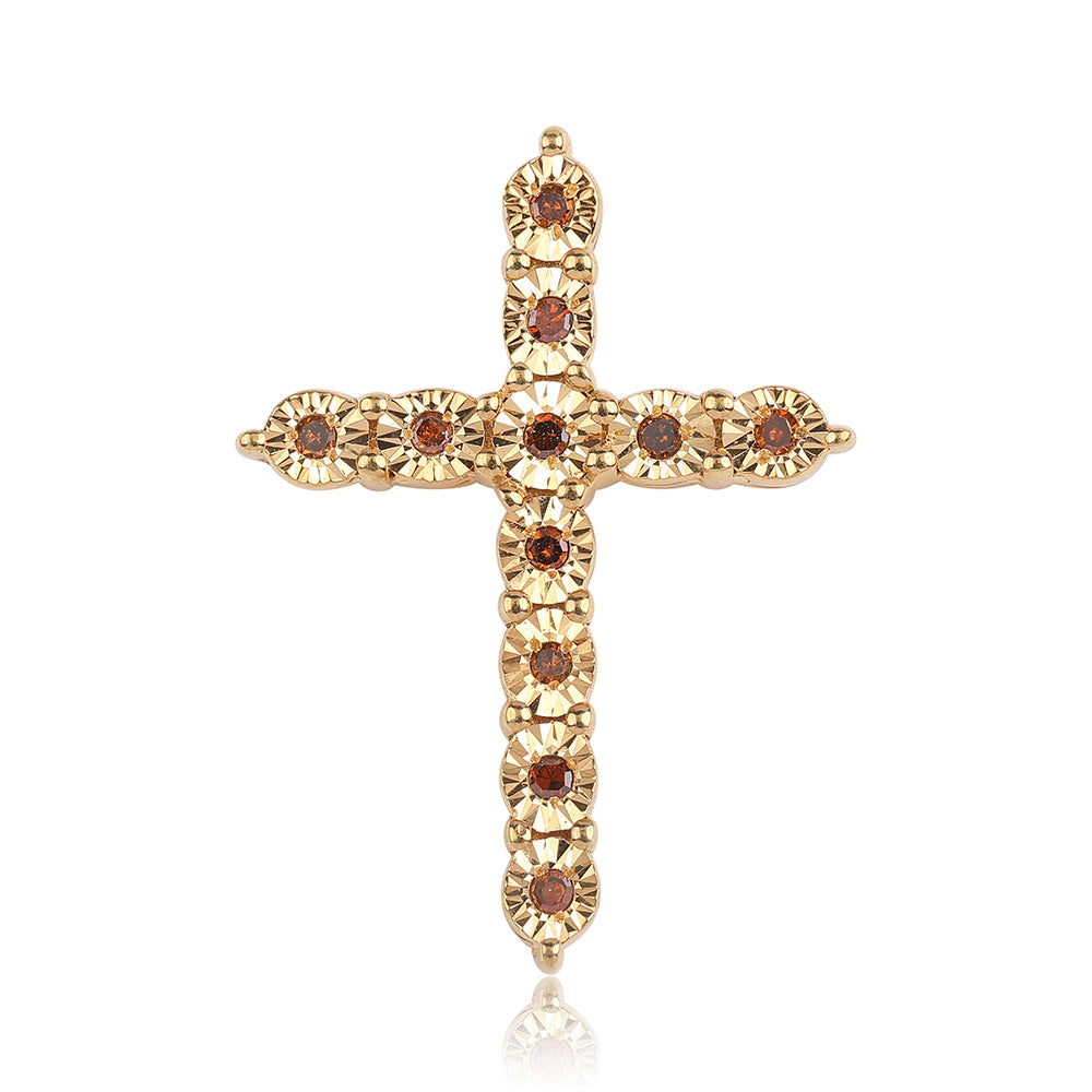 Cruce Pandantiv din Argint 925 Placat cu Aur ( 1.63 grame ) cu Diamant Roșu 0.09 Carate 1 