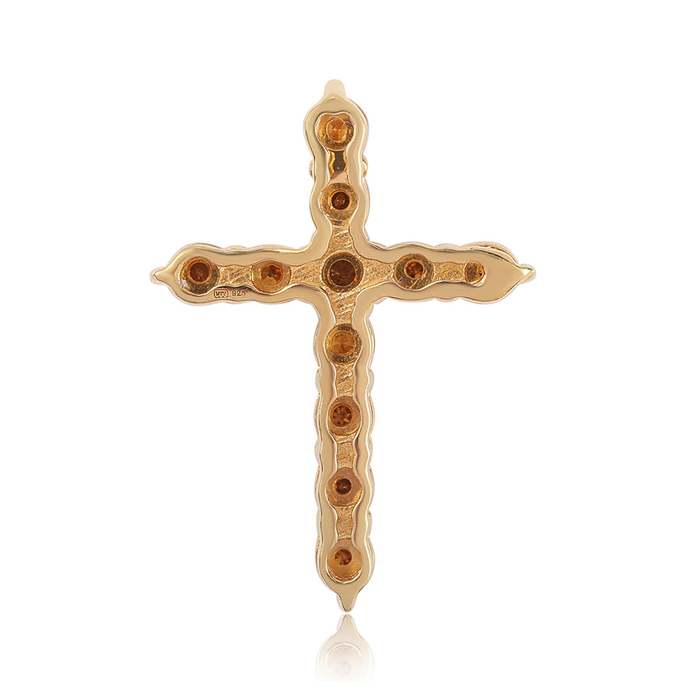 Cruce Pandantiv din Argint 925 Placat cu Aur ( 1.63 grame ) cu Diamant Roșu 0.09 Carate