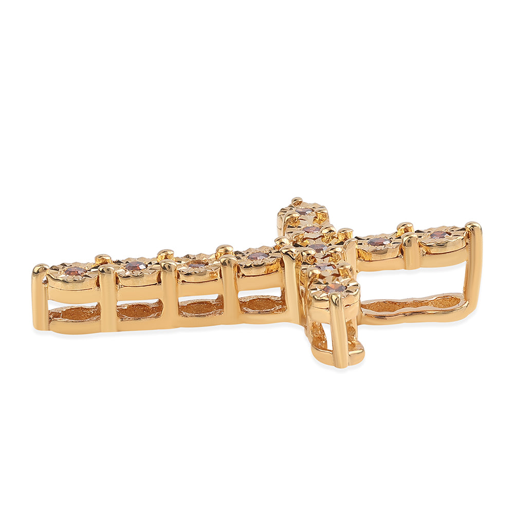 Cruce Pandantiv din Argint 925 Placat cu Aur ( 1.63 grame ) cu Diamant Roșu 0.09 Carate 3 