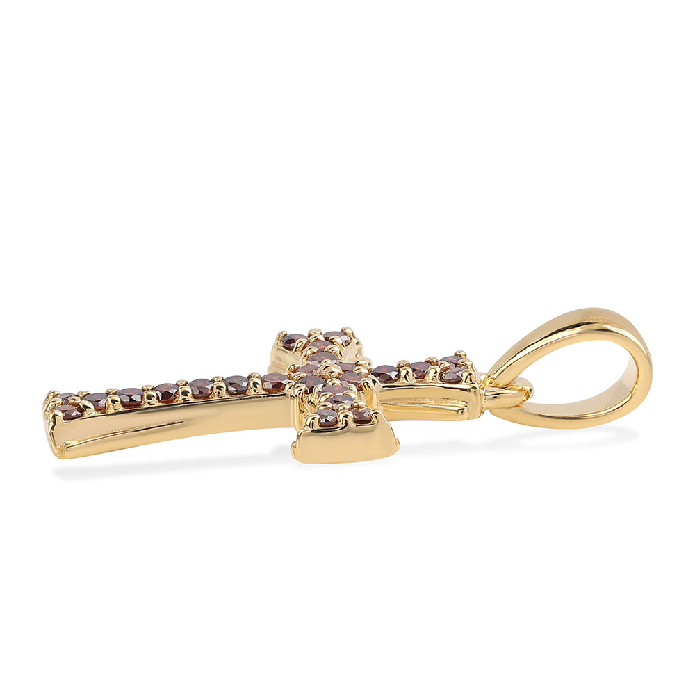 Cruce Pandantiv din Argint 925 Placat cu Aur ( 1.29 grame ) cu Diamant Roșu 0.34 Carate 3 