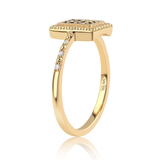 Inel din Argint 925 Placat cu Aur ( 2.43 grame ) cu Diamant Negru și Diamant Alb 0.23 Carate