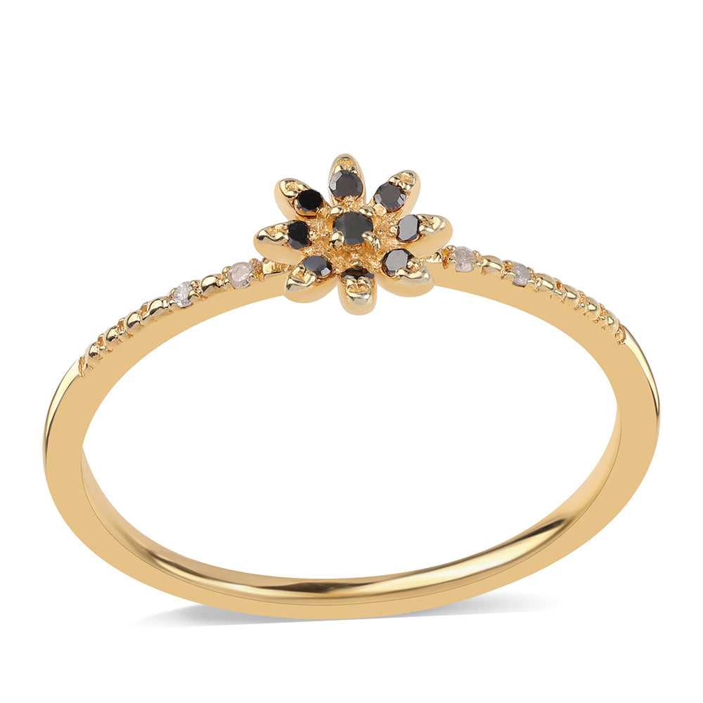 Inel din Argint 925 Placat cu Aur ( 1.36 grame ) cu Diamant Negru și Diamant Alb 0.07 Carate 1 