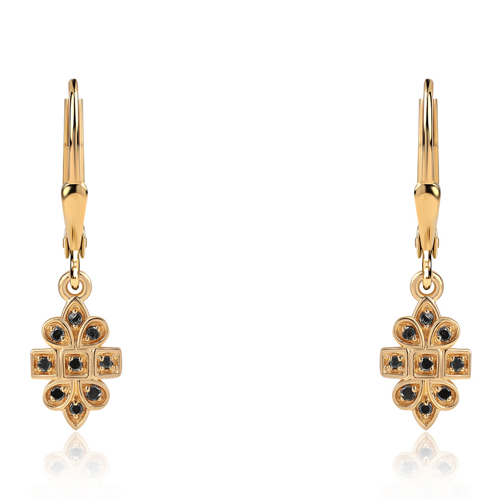 Cercei din Argint 925 Placat cu Aur ( 1.48 grame ) cu Diamant Negru 0.09 Carate