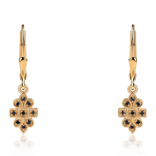 Cercei din Argint 925 Placat cu Aur ( 1.48 grame ) cu Diamant Negru 0.09 Carate