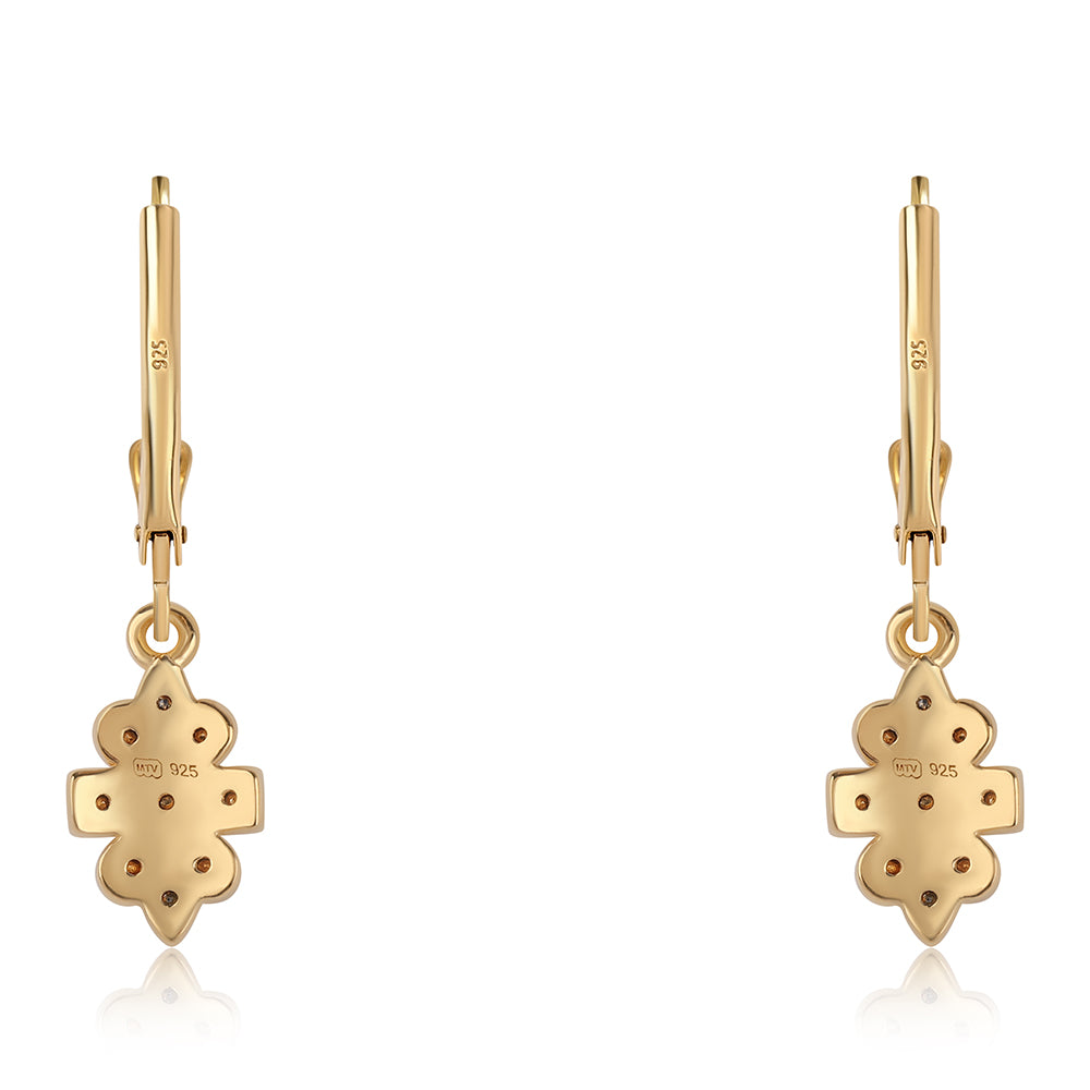 Cercei din Argint 925 Placat cu Aur ( 1.48 grame ) cu Diamant Negru 0.09 Carate 3 