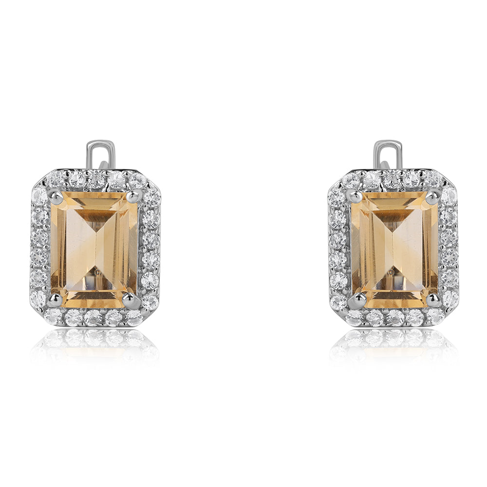 Cercei din Argint 925 ( 3.01 grame ) cu Citrin Brazilian Clasa "AA" și Topaz Alb 3.74 Carate 4 