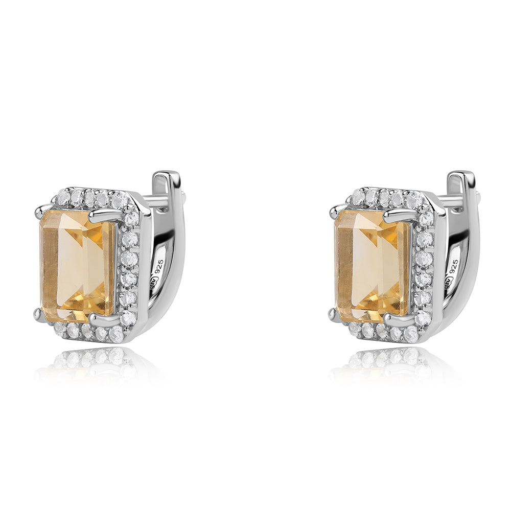 Cercei din Argint 925 ( 3.01 grame ) cu Citrin Brazilian Clasa "AA" și Topaz Alb 3.74 Carate 5 