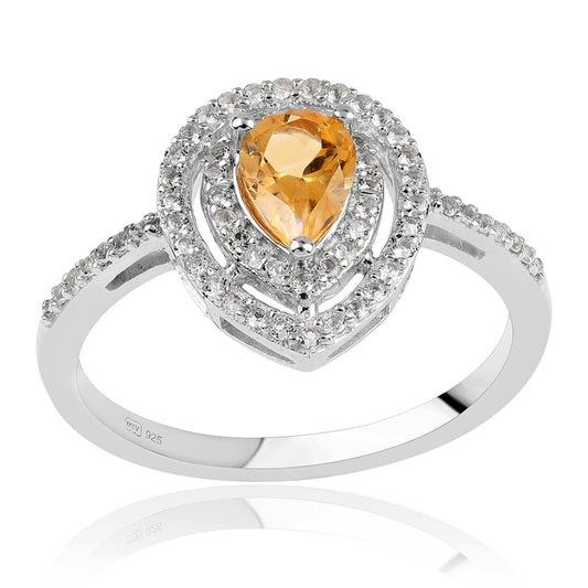 Inel din Argint 925 ( 2.49 grame ) cu Citrin Brazilian Clasa "AA" și Topaz Alb 0.92 Carate