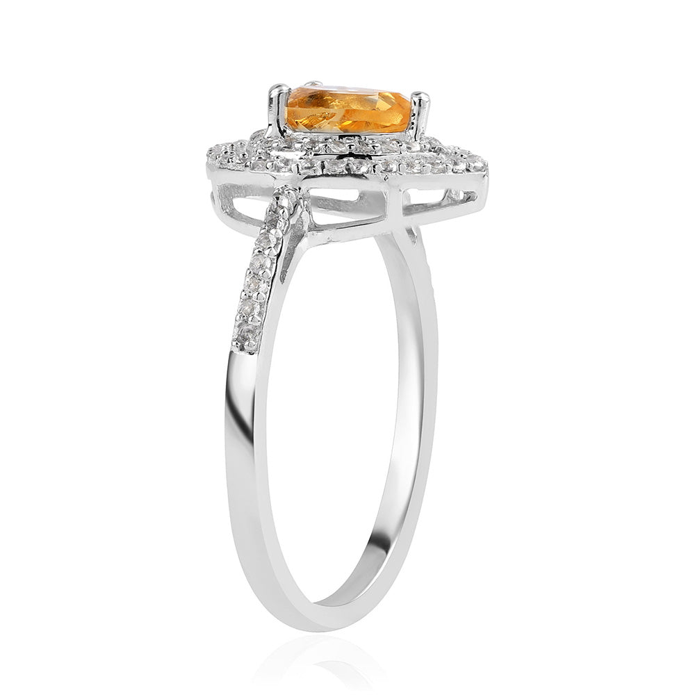 Inel din Argint 925 ( 2.49 grame ) cu Citrin Brazilian Clasa "AA" și Topaz Alb 0.92 Carate 2 