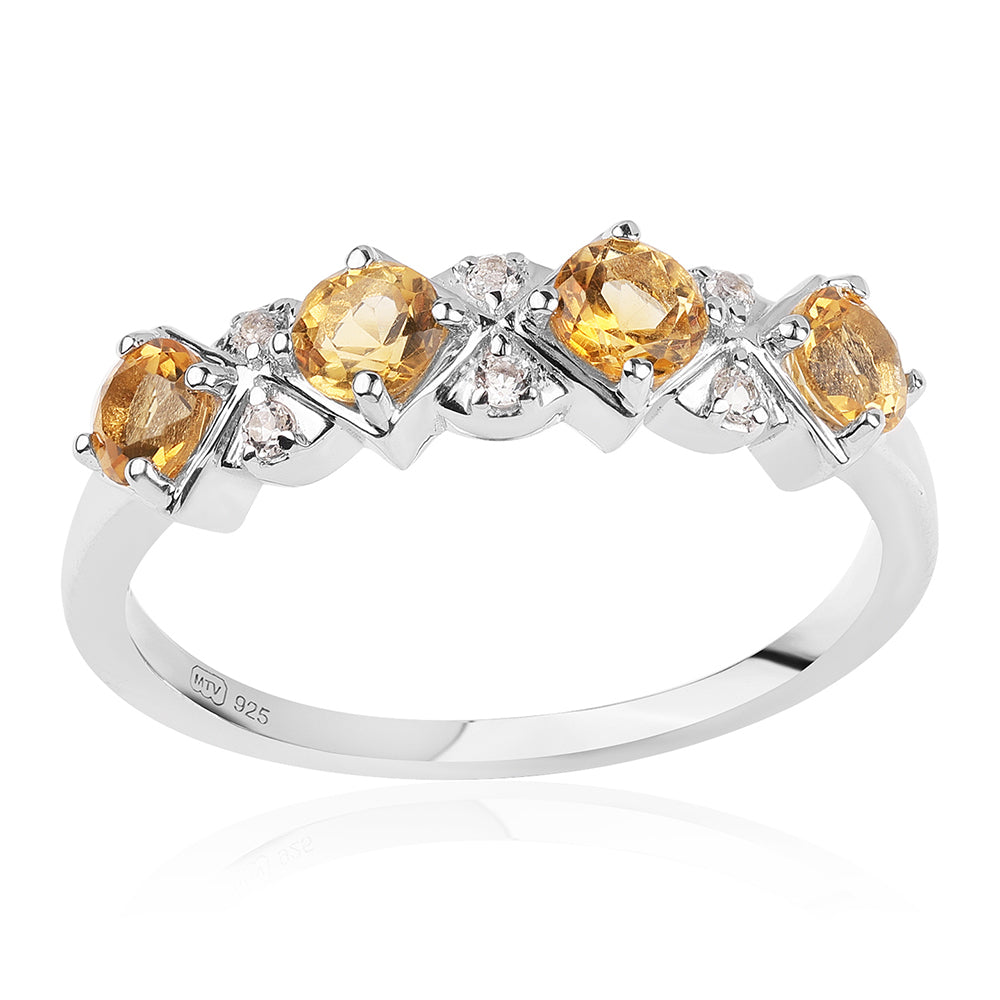 Inel din Argint 925 ( 2.41 grame ) cu Citrin Brazilian Clasa "AA" și Topaz Alb 1.11 Carate 1 