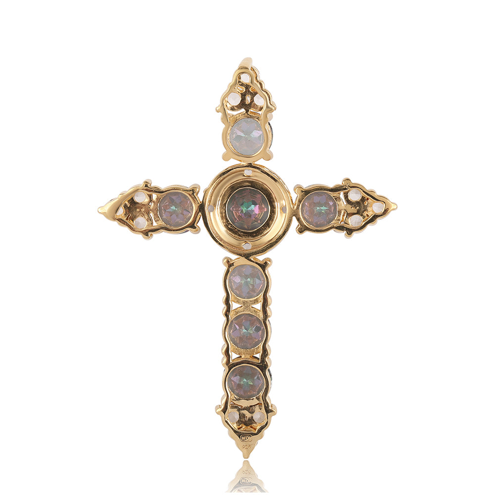 Cruce Pandantiv din Argint 925 Placat cu Aur ( 3.34 grame ) cu Topaz Mistic și Topaz Alb 5.2 Carate 3 