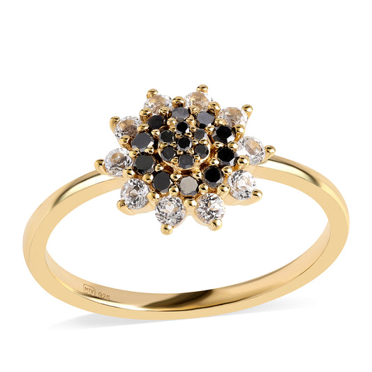 Inel din Argint 925 Placat cu Aur ( 2.06 grame ) cu Diamant Negru și Topaz Alb 0.59 Carate