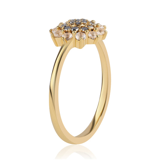 Inel din Argint 925 Placat cu Aur ( 2.06 grame ) cu Diamant Negru și Topaz Alb 0.59 Carate