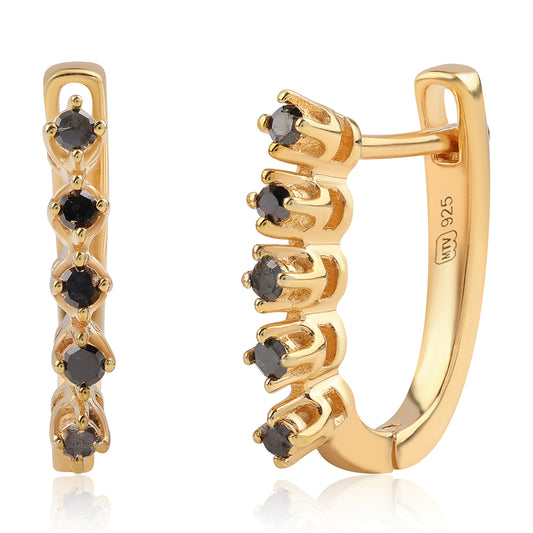Cercei din Argint 925 Placat cu Aur ( 2.38 grame ) cu Diamant Negru 0.15 Carate