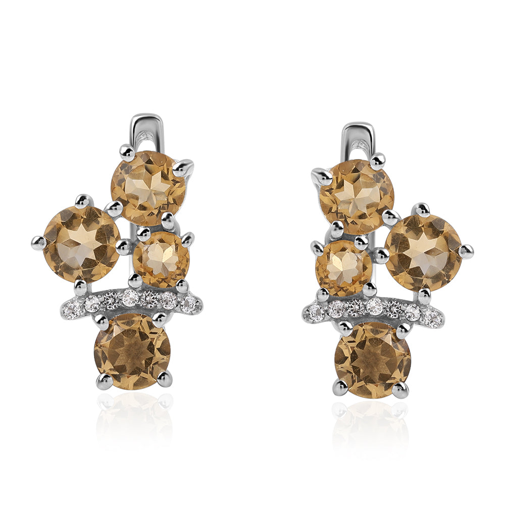 Cercei din Argint 925 ( 2.61 grame ) cu Citrin Brazilian Clasa "AA" și Topaz Alb 1.84 Carate 1 