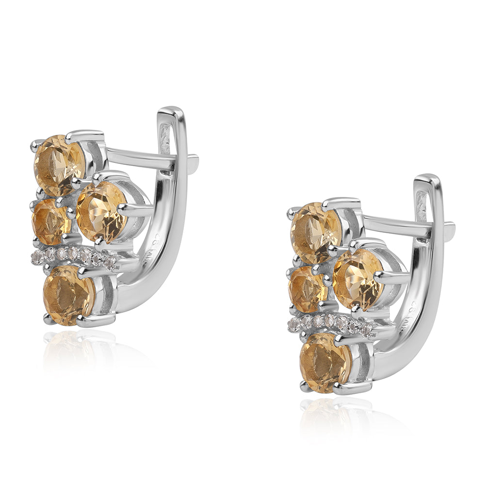 Cercei din Argint 925 ( 2.61 grame ) cu Citrin Brazilian Clasa "AA" și Topaz Alb 1.84 Carate 2 