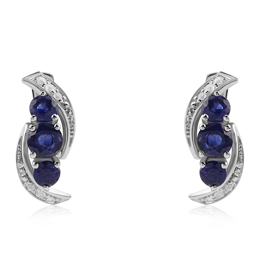 Cercei din Argint 925 ( 3.88 grame ) cu Safir Albastru Australian și Topaz Alb 1.76 Carate