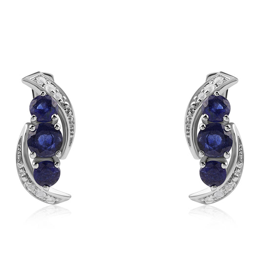 Cercei din Argint 925 ( 3.88 grame ) cu Safir Albastru Australian și Topaz Alb 1.76 Carate