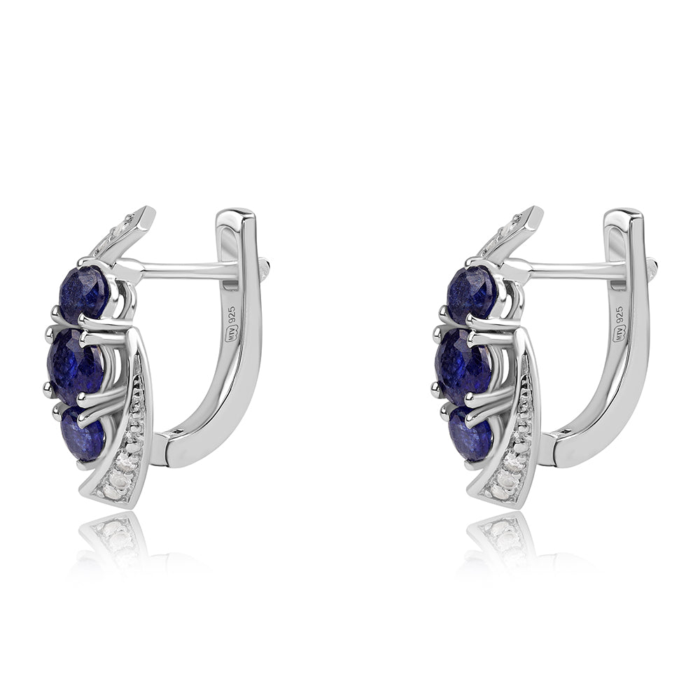Cercei din Argint 925 ( 3.88 grame ) cu Safir Albastru Australian și Topaz Alb 1.76 Carate 2 