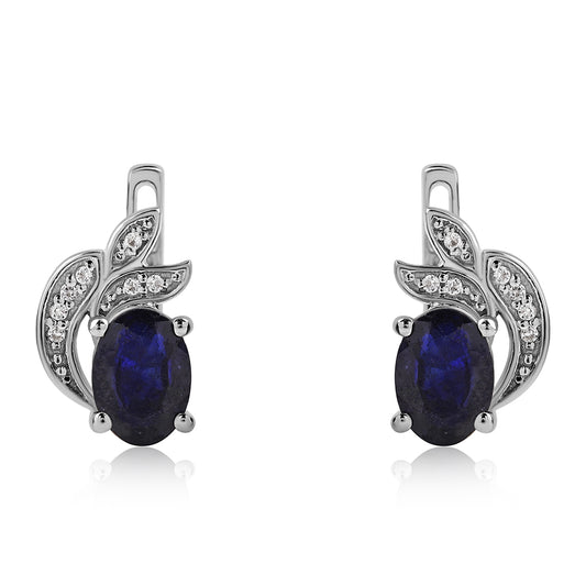 Cercei din Argint 925 ( 2.68 grame ) cu Safir Albastru Australian și Topaz Alb 2.27 Carate