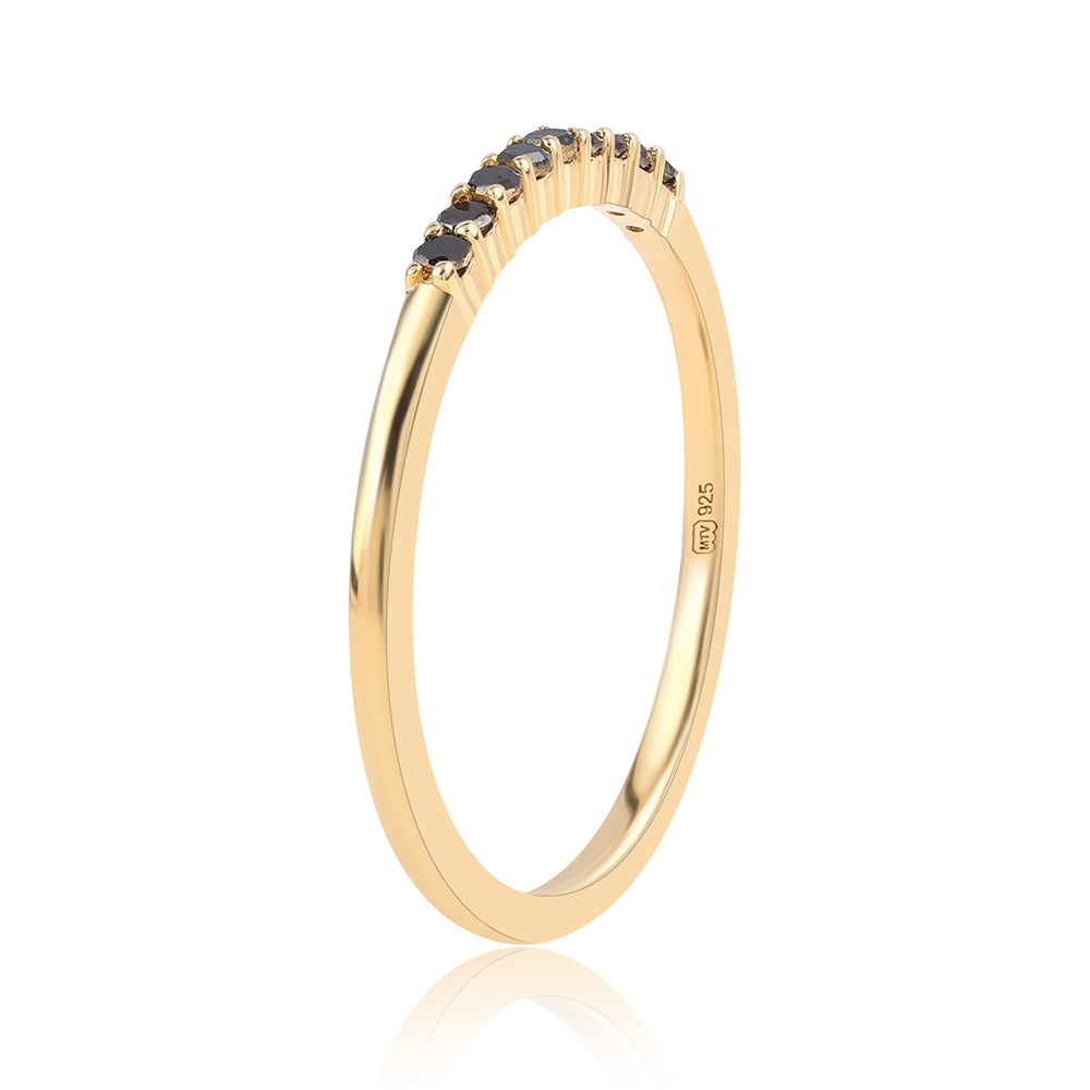 Inel din Argint 925 Placat cu Aur ( 1.2 grame ) cu Diamant Negru 0.14 Carate 3 