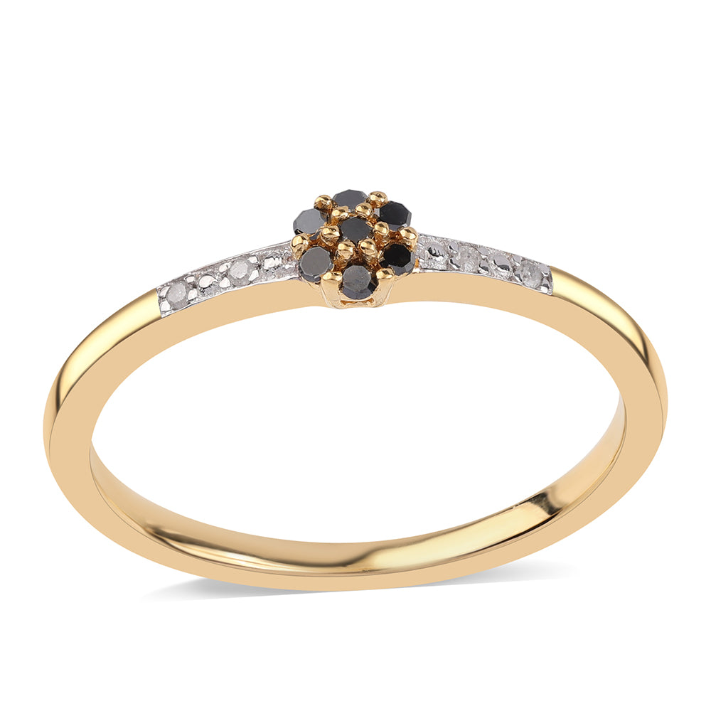Inel din Argint 925 Placat cu Aur ( 2.08 grame ) cu Diamant Negru și Diamant Alb 0.12 Carate 1 