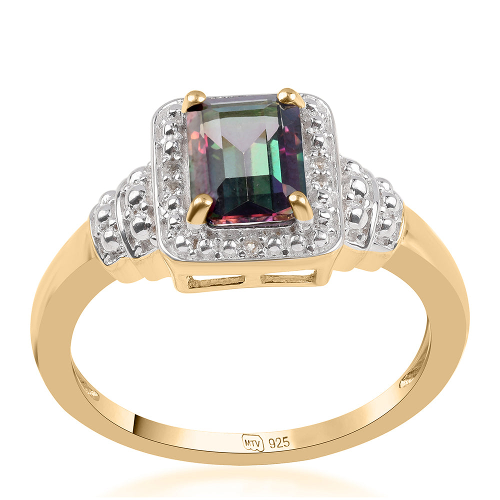 Inel din Argint 925 Placat cu Aur ( 3.29 grame ) cu Topaz Mistic și Topaz Alb 1.86 Carate 1 