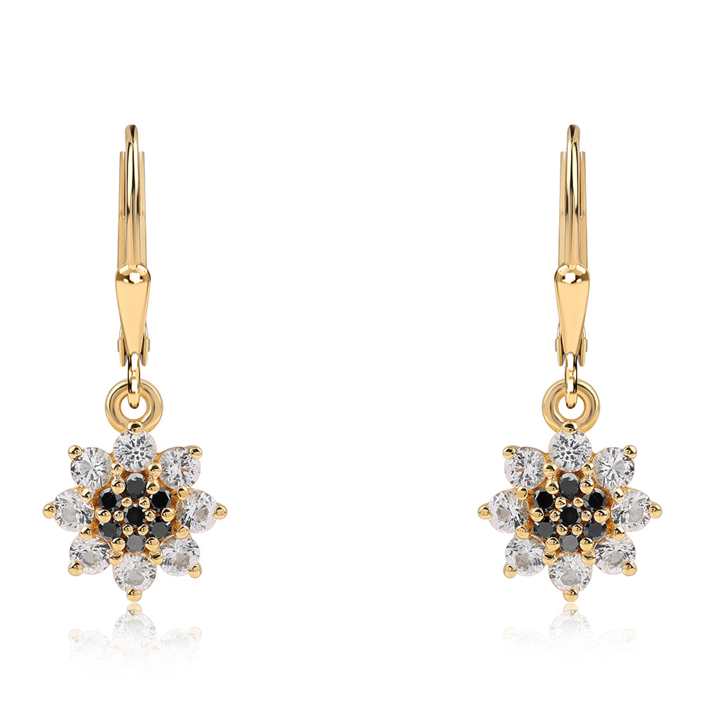 Cercei din Argint 925 Placat cu Aur ( 2.11 grame ) cu Diamant Negru și Topaz Alb 1.78 Carate 2 