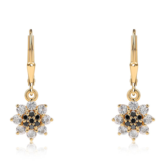 Cercei din Argint 925 Placat cu Aur ( 2.11 grame ) cu Diamant Negru și Topaz Alb 1.78 Carate