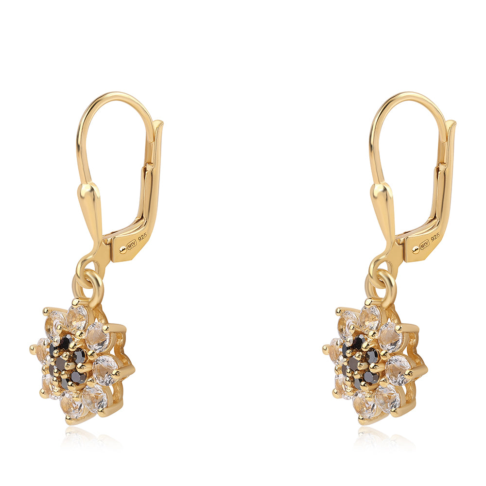 Cercei din Argint 925 Placat cu Aur ( 2.11 grame ) cu Diamant Negru și Topaz Alb 1.78 Carate 1 
