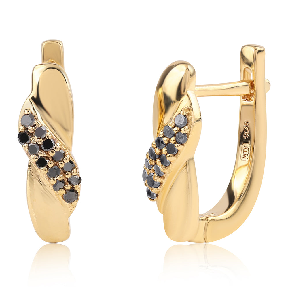 Cercei din Argint 925 Placat cu Aur ( 2.84 grame ) cu Diamant Negru 0.15 Carate