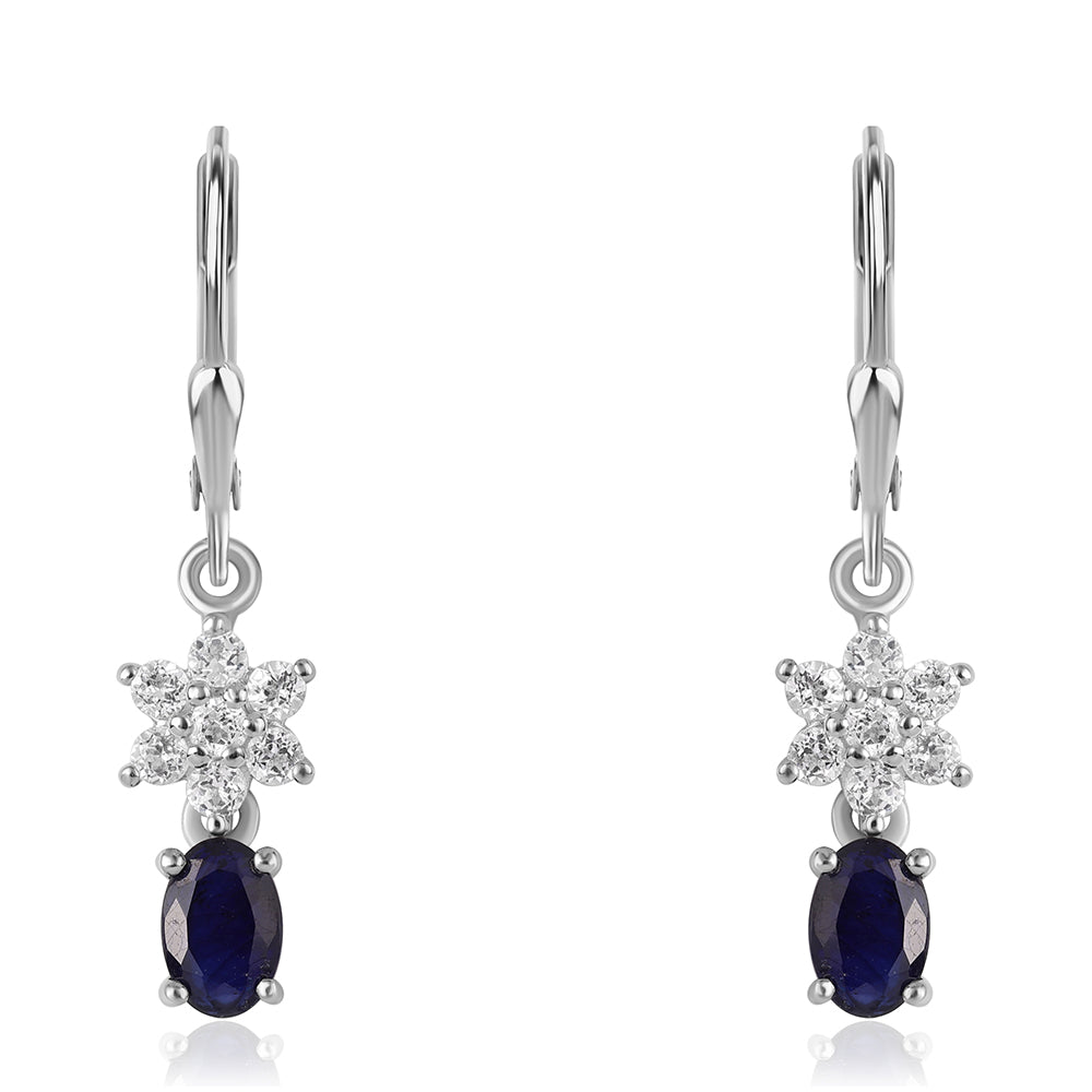 Cercei din Argint 925 ( 2.07 grame ) cu Safir Albastru Australian și Topaz Alb 1.92 Carate