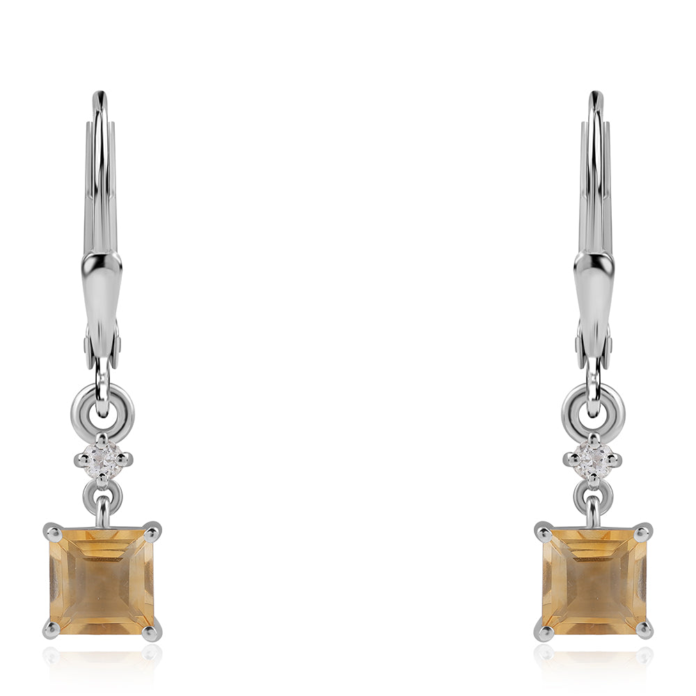 Cercei din Argint 925 ( 1.61 grame ) cu Citrin Brazilian Clasa "AA" și Topaz Alb 1.38 Carate 2 