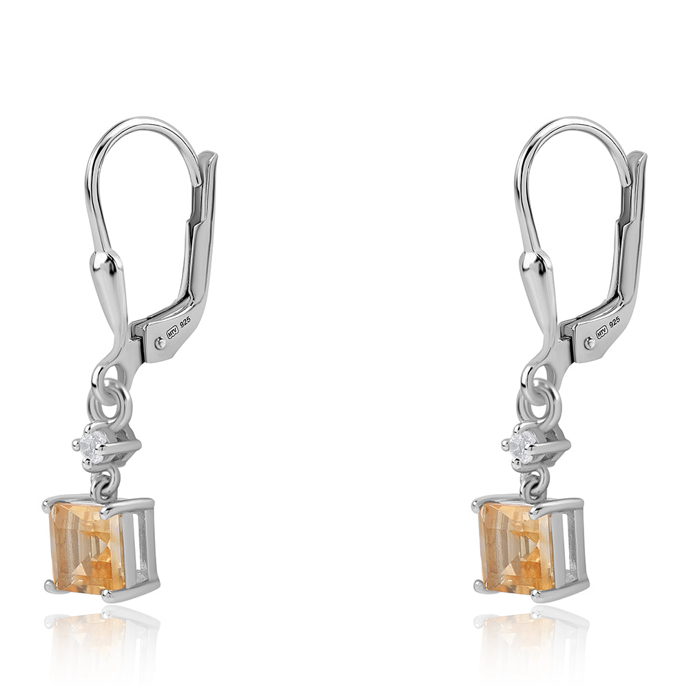 Cercei din Argint 925 ( 1.61 grame ) cu Citrin Brazilian Clasa "AA" și Topaz Alb 1.38 Carate 1 