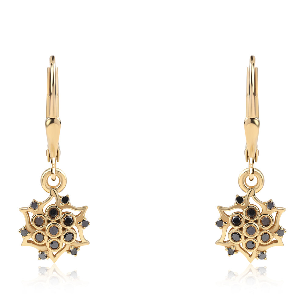 Cercei din Argint 925 Placat cu Aur ( 1.88 grame ) cu Diamant Negru 0.2 Carate 2 