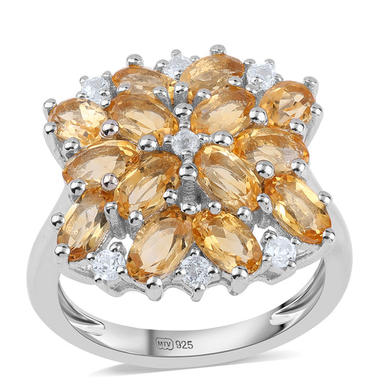 Inel din Argint 925 ( 4.63 grame ) cu Citrin Brazilian Clasa "AA" și Topaz Alb 3.28 Carate