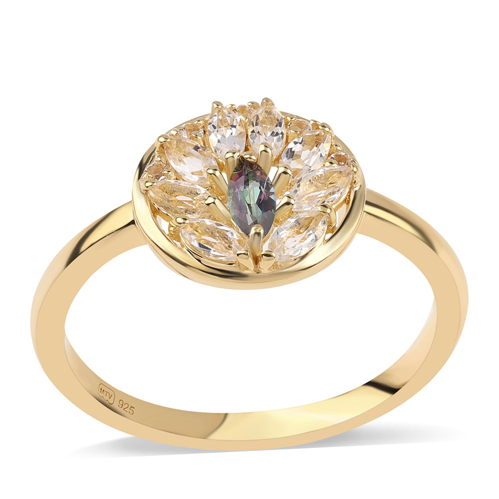 Inel din Argint 925 Placat cu Aur ( 2.84 grame ) cu Topaz Mistic și Topaz Alb 0.94 Carate 1 
